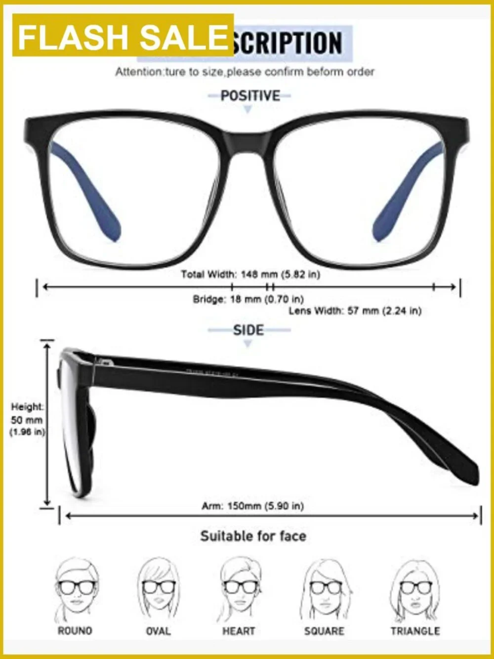 Oversized Square Blue Light Blocking Glasses TR90 Frame
